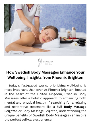 How Swedish Body Massages Enhance Your Wellbeing Insights from Phoenix Brighton