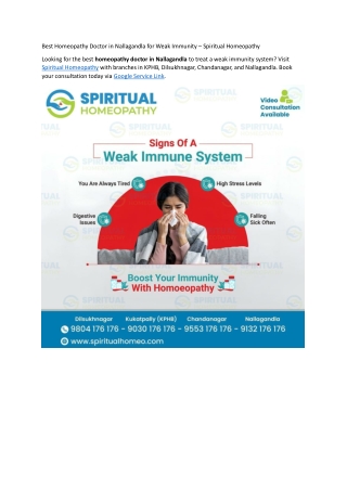 Best Homeopathy Doctor in Nallagandla for Weak Immunity