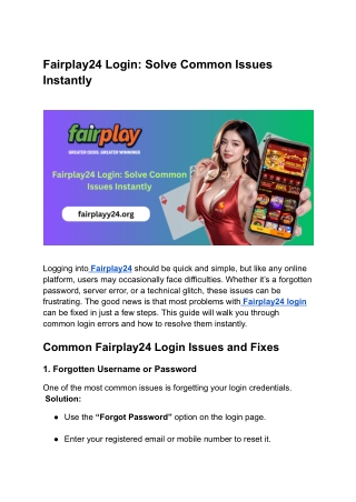 Fairplay24 Login Solve Common Issues Instantly
