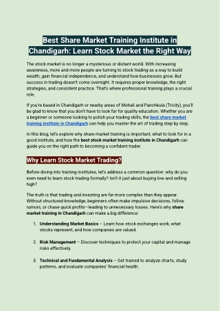 Best Share Market Training Institute in Chandigarh_ Learn Stock Market the Right Way