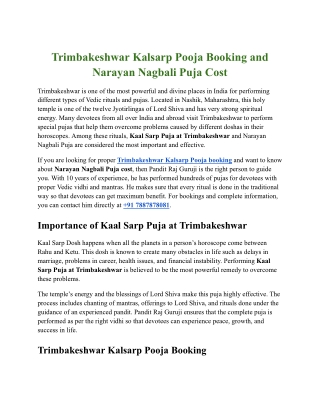 Trimbakeshwar Kalsarp Pooja Booking and Narayan Nagbali Puja Cost (1)