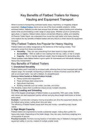 Key Benefits of Flatbed Trailers for Heavy Hauling and Equipment Transport