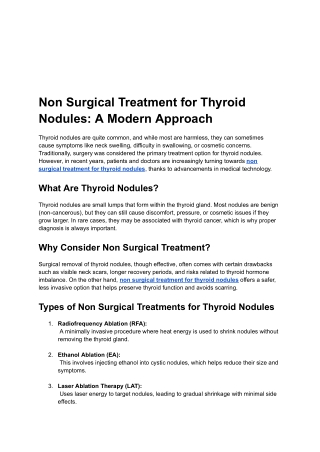 Non Surgical Treatment for Thyroid Nodules: A Modern Approach
