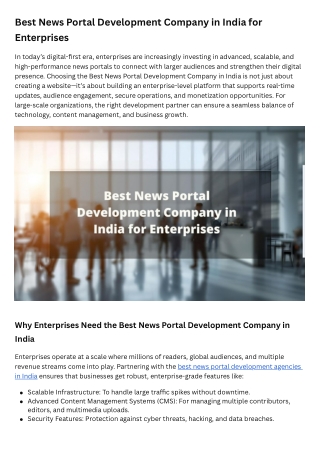 Best News Portal Development Company in India for Enterprises