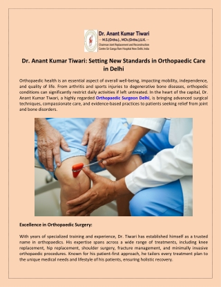 Dr. Anant Kumar Tiwari: Setting New Standards in Orthopaedic Care in Delhi