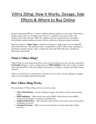 Vilitra 20mg: Safe, Effective, and Affordable ED Medication in the USA
