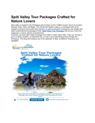 Spiti Valley Tour Packages Crafted for Nature Lovers