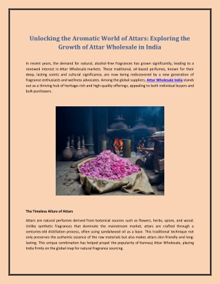 Unlocking the Aromatic World of Attars: Exploring the Growth of Attar Wholesale