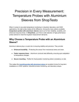 High-Precision Temperature Probes with Aluminium Sleeves | ShopTesto