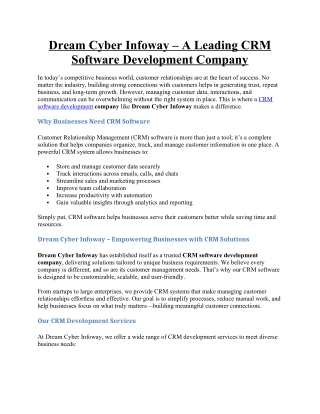 Dream Cyber Infoway – A Leading CRM Software Development Company