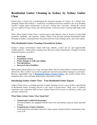 Residential Gutter Cleaning in Sydney by Sydney Gutter Clear