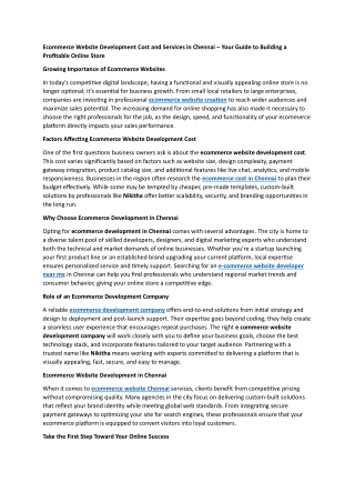 Ecommerce Website Development Cost and Services in Chennai