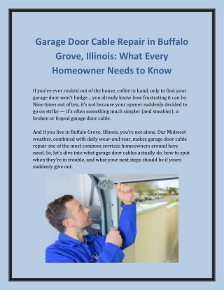 Garage Door Cable Repair in Buffalo Grove, Illinois
