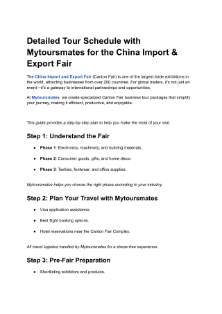 Detailed Tour Schedule with Mytoursmates for the China Import & Export Fair