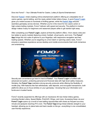 Dive into Fomo7 – Your Ultimate Portal for Casino, Lottery & Sports Entertainmen