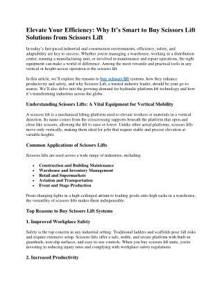 Elevate Your Efficiency: Why It’s Smart to Buy Scissors Lift Solutions