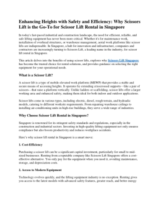 Enhancing Heights with Safety and Efficiency: Why Scissors Lift is the Go-To