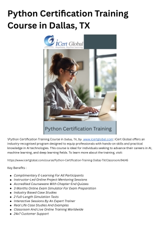 Python Certification Training Course in Dallas, TX
