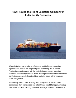 How I Found the Right Logistics Company in India for My Business