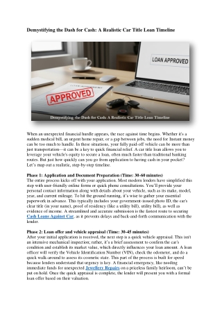 Demystifying the Dash for Cash A Realistic Car Title Loan Timeline