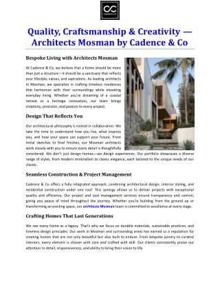 Quality, Craftsmanship & Creativity — Architects Mosman by Cadence & Co