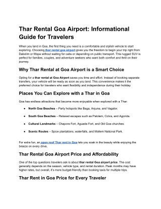 thar rental goa airport - Goa self drive cars