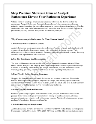 Buy the Best Shower Online at Austpek Bathrooms: Quality, Style & Convenience in