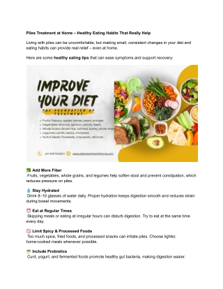 Piles Treatment at Home – Healthy Eating Habits That Really Help