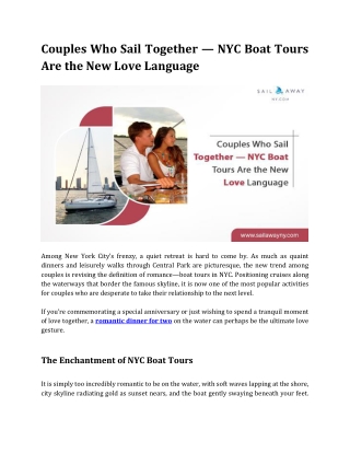 Couples Who Sail Together — NYC Boat Tours Are the New Love Language