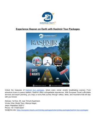 Experience Heaven on Earth with Kashmir Tour Packages