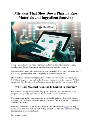 Pharma Raw Materials and Ingredient Sourcing