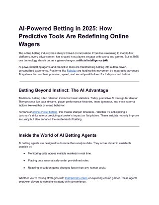 NextGen Betting: AI & Predictive Tools for Smarter Wagers