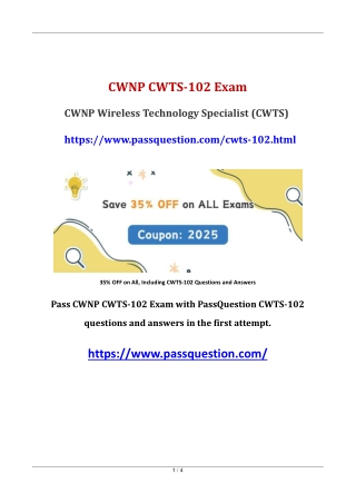 CWNP Wireless Technology Specialist CWTS-102 PDF Questions