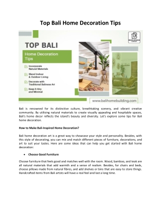 Top Bali Home Decoration Tips