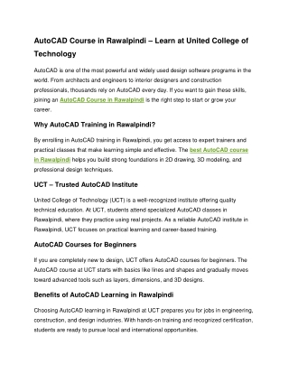 AutoCAD Course in Rawalpindi – Learn at United College of Technology