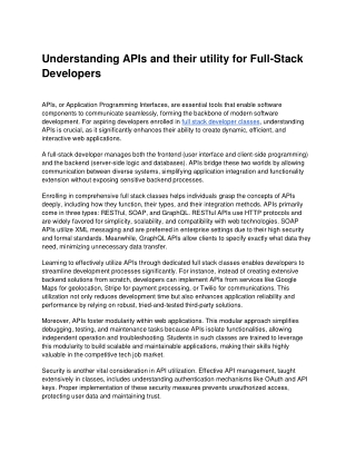 Understanding APIs and their utility for Full-Stack Developers