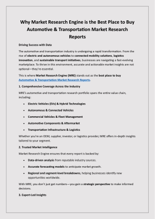 Why Market Research Engine is the Best Place to Buy Automotive & Transportation Market Research Reports