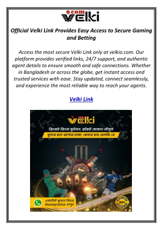 Official Velki Link Provides Easy Access to Secure Gaming and Betting