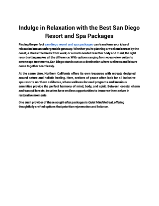 Indulge in Relaxation with the Best San Diego Resort and Spa Packages
