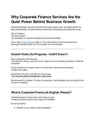 Corporate Finance Services: Strategic Growth & Value Creation