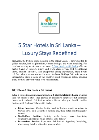 5 Star Hotels in Sri Lanka – Luxury Stays Redefined