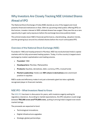 Why Investors Are Closely Tracking NSE Unlisted Shares Ahead of IPO