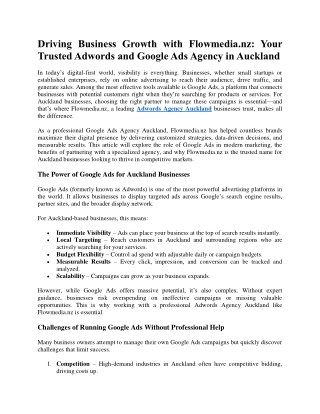 Driving Business Growth with Flowmedia.nz: Your Trusted Adwords and Google Ads
