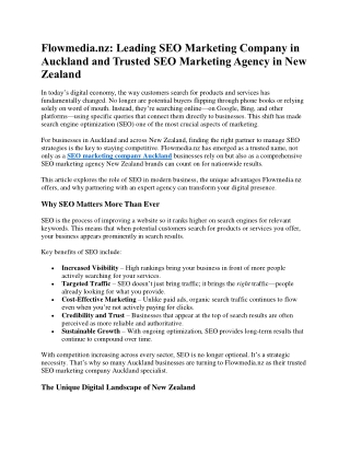 Flowmedia.nz: Leading SEO Marketing Company in Auckland and Trusted SEO Market
