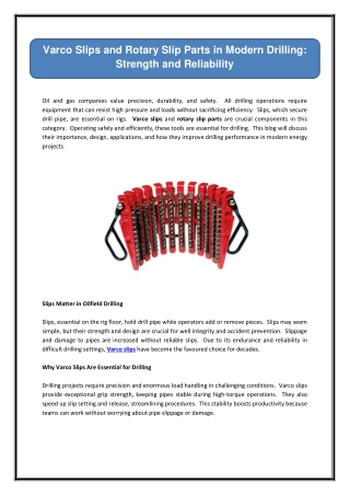 Varco Slips and Rotary Slip Parts in Modern Drilling: Strength and Reliability