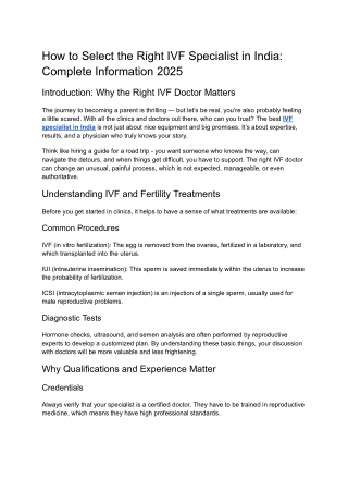 How to Select the Right IVF Specialist in India: Complete I