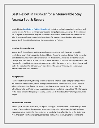 Best Resort in Pushkar for a Memorable Stay pdf