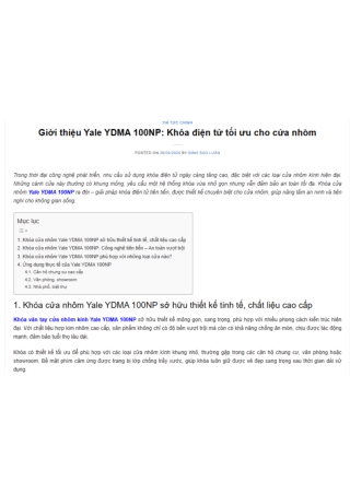 Giới thiệu Yale YDMA 100NP Khóa điện tử tối ưu cho cửa nhôm