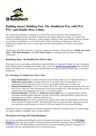 The Abuildtech Way with PUF, PVC, and Double Story Cabins