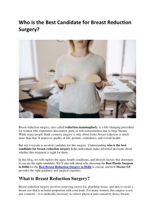 Who is the Best Candidate for Breast Reduction Surgery